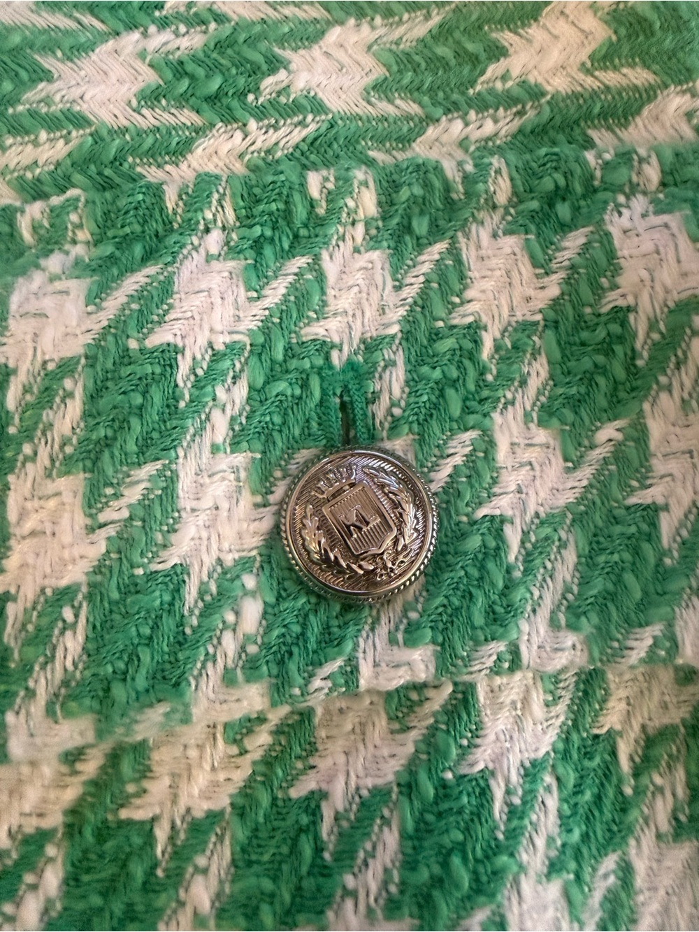 Karl Lagerfeld Paris Green & White Houndstooth Skirt Silver Crest Buttons Size 8 - Picture 6 of 11